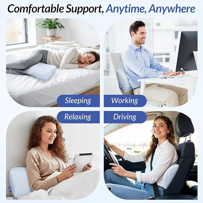ZIKEE Inflatable Lumbar Support Pillow for Bed with Customized Lower Back Pain Relief & Support, Memory Foam Back Support for Side & Back Sleeping, Bed Pillow for Driving, Resting, Breathable Cover