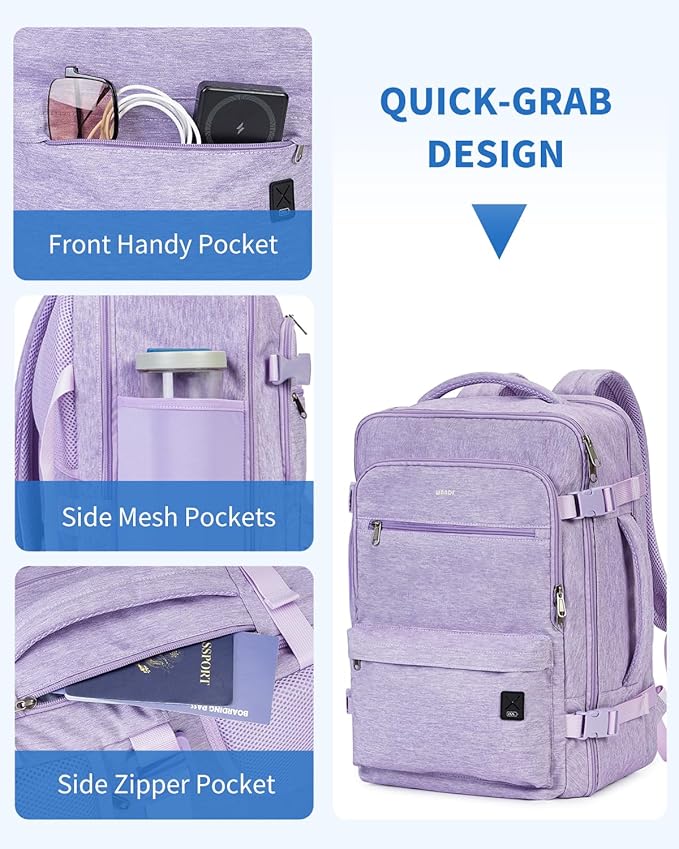 WANDF Travel Backpack For Spirit Airlines Personal Item Bag 18x14x8 with Wet Pocket, 17 Inch Laptop Backpack for Men Women（Purple）