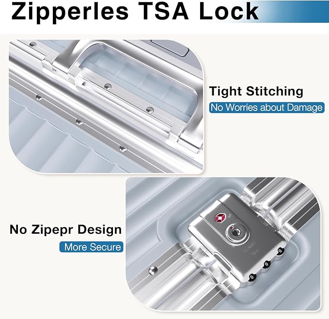 Krute Zipperless Luggage with Spinner Wheels Checked Aluminum Frame Luggage PC Hard Shell Suitcase with Charger and Cup Holder TSA Lock No Zipper 24 Inch Suitcases