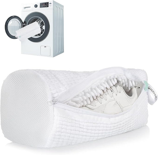 1pc Shoe Washing Machine Bag, Sneaker Laundry Bag for Washing Machine, Extra Long and Thick Microfibre Fluff, Reusable for Washer and Dryer (1pc, White)