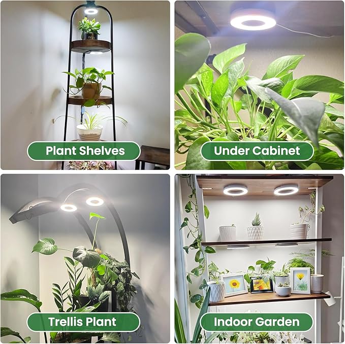 Kullsinss 3.5" Grow Light, 5000K 96 LEDs Plant Lights for Indoor Growing | 2-Head Ceiling Grow Lamp with 6/12/16H Auto Timer, 5 Brightness Levels, 3 Color Modes, Ideal for Under Cabinets, Plants Stand