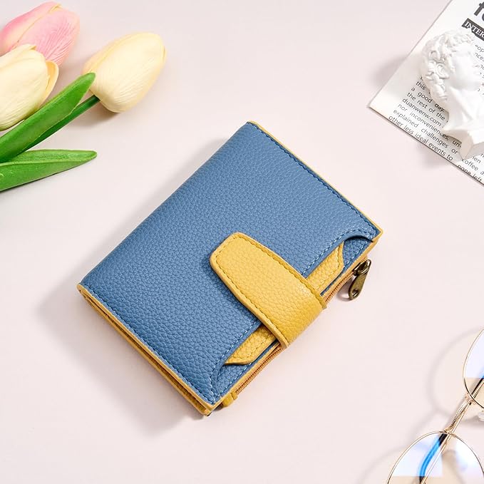 Airkit Small Wallet Women RFID Blocking Soft Leather Bifold Compact Card Holder Wallet for Women with Zipper Coin Pocket 4 ID Window