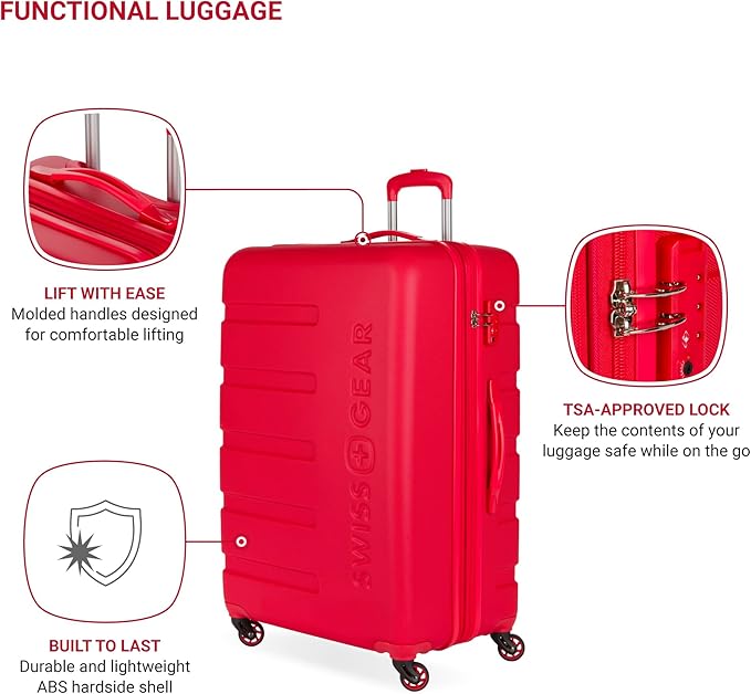 SwissGear 7366 Signature Hardside Expandable Luggage with Spinner Wheels, TSA Lock, Red, Checked-Large 27-Inch