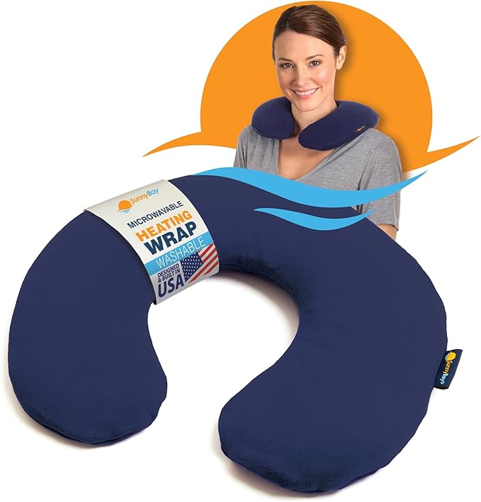 SunnyBay Microwave Heating Pad, Microwavable Heated Neck Pillow for Moist Hot Therapy, Heated Neck and Shoulder Wrap with Flax Seeds Filling and Washable Cover, 12"X12"X2", 2.5 lbs, Navy Blue