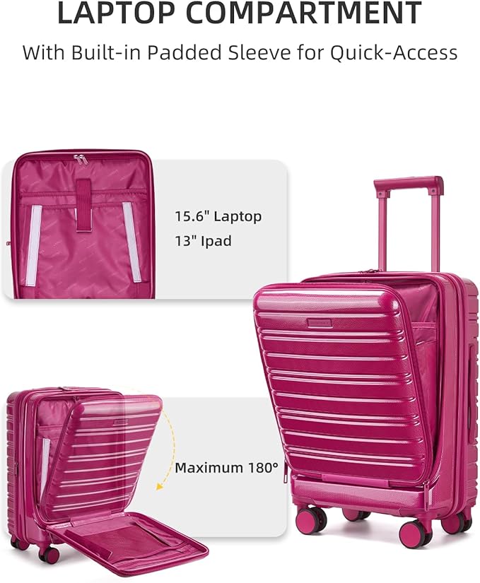 LARVENDER Carry On Luggage 22x14x9 Airline Approved, 20 Inch Expandable PC+ABS Hardside Carry On Luggage with Front Pocket Spinner Wheels TSA Lock for Women Men (Very Berry)