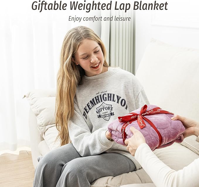 Wemore Weighted Lap Blanket 7lbs for Adults, Small Weighted Blanket for Travel, Calming, Relaxing, Napping and Sleeping, All-Season Weighted Lap Pad, Machine Washable, Purple 24x29 inches