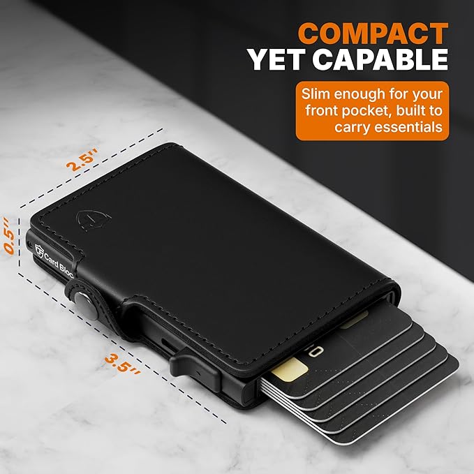 Conceal Plus Card Blocr Pop Up Wallet for Men - Slim Metal RFID Blocking Card Holder (4-6 Cards Ejector) - Minimalist Smart Front Pocket Wallet with Internal Cash + ID Storage