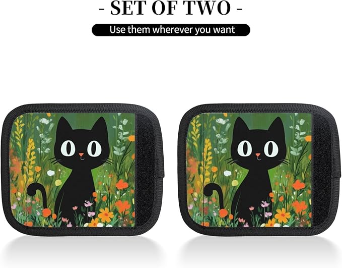 Cute Black Cat Flower Painting Luggage Handles Wrap Grips For Suitcases Luggage Travel Accessories For Airplane 2pcs