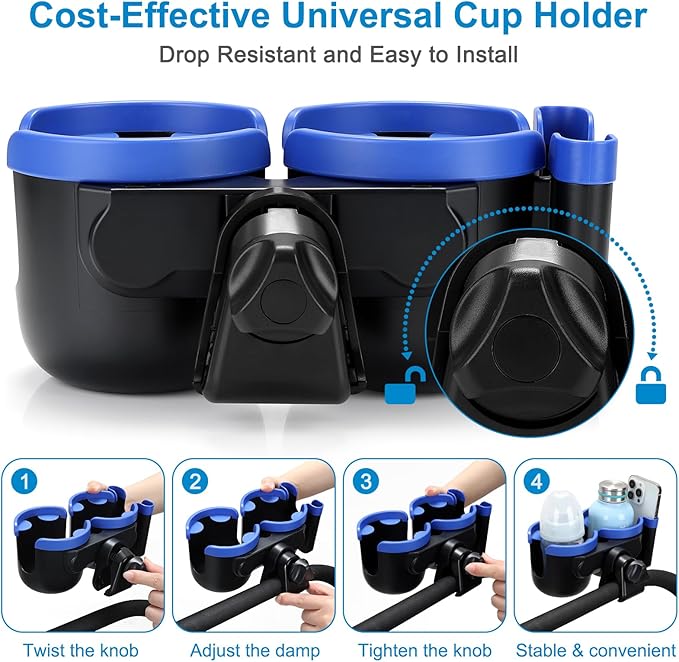 Accmor Stroller Cup Holder with Phone Holder, Bike Cup Holder, Universal Cup Holder for Uppababy Nuna Doona Strollers, 2-in-1 Cup Phone Holder for Stroller Bike Wheelchair Walker Accessory