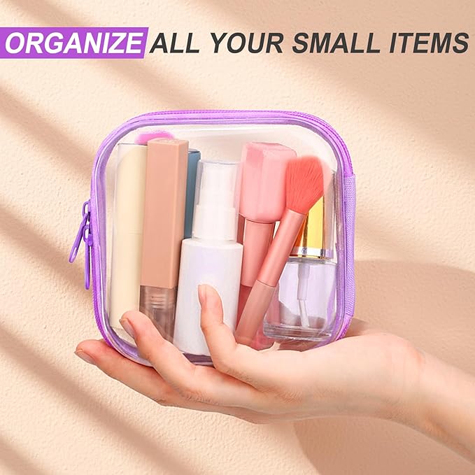 Sanwuta 6 Pcs Clear Hard Zipper Case Plastic Zipper Pouches Transparent Makeup Bag Pencil Case Pouches Toiletry Diaper Bag for Travel Toy Storage Organizer Bins(Colorful,5 x 5 x 2 Inch)