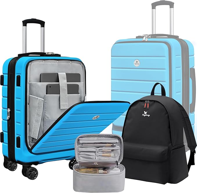 Classic 20" Carry-On with TSA Lock Spinner Wheels, Lightweight Hardside Expandable Suitcase with Front Open Pocket Compartment, Blue