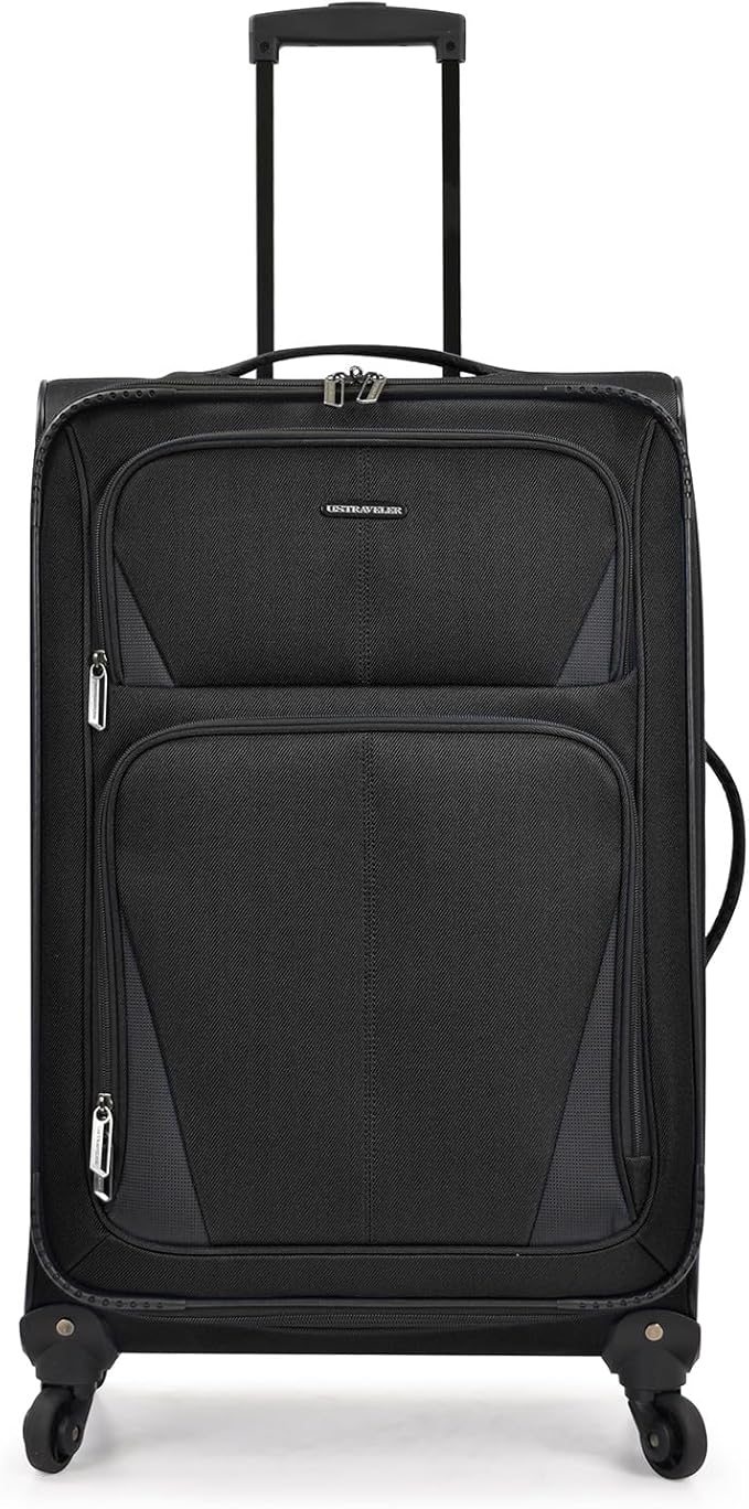 U.S. Traveler Aviron Bay Expandable Softside Luggage with Spinner Wheels, Black, 3-Piece Set