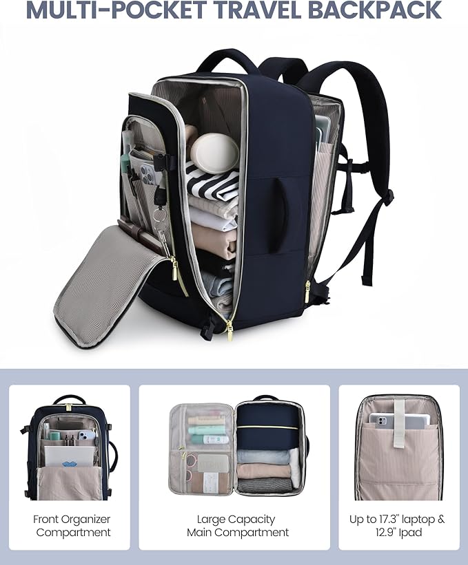 LOVEVOOK Travel Backpack for Women, 40L Carry On Backpack Flight Approved, Large Personal Item Bag Fits 17 inch Laptop, TSA Approved Luggage with 3 Packing Cubes,Waterproof Weekender Gym Essentials