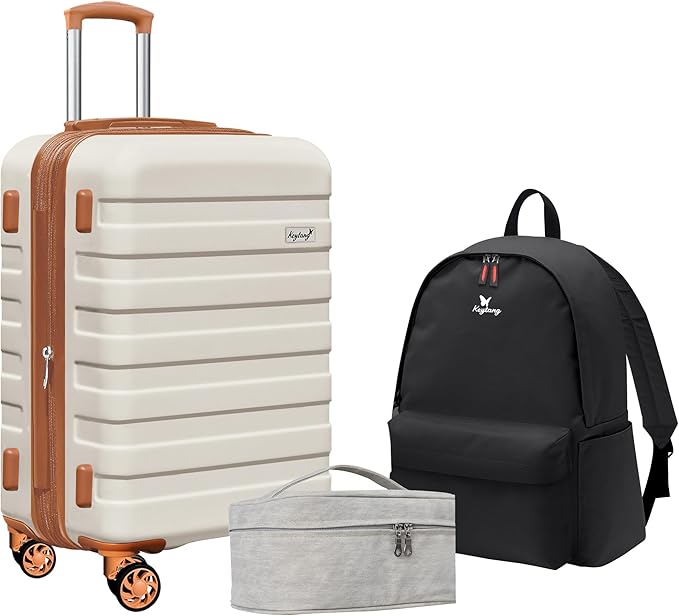 Zebra 20" Expandable Carry-On, Lightweight Hardshell Suitcase with Spinner Wheels,White Brown