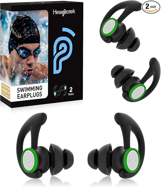Ear Plugs for Swimming – 2 Pairs Soft Silicone Reusable Waterproof Earplugs for Adults & Men Women, Custom Fit for Swimmers Ear, Pool, Beach, Snorkeling, Surfing, Kickboard Training(Black)