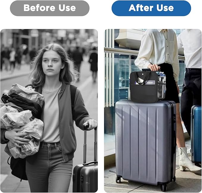 Large Luggage Travel Cup Holder, Oversized Luggage Cup Holder for Suitcase with Big Storage Compartment, Hands-Free Travel Organizer (Black)