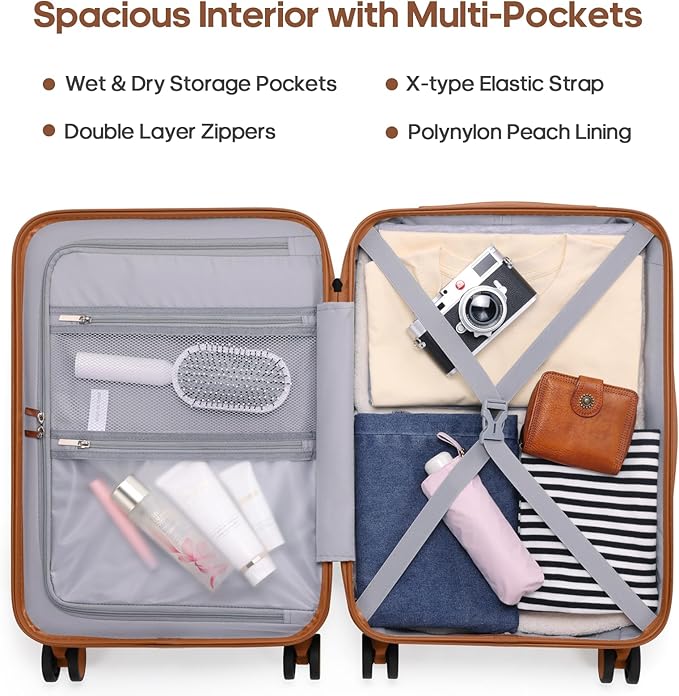 UKEIN Luggage Set with Backpack,Polycarbonate Carry On Luggage Airline Approved with Spinner Wheels, Hardshell Travel Suitcase Set with TSA Lock (Beige, Carry on (20inch))