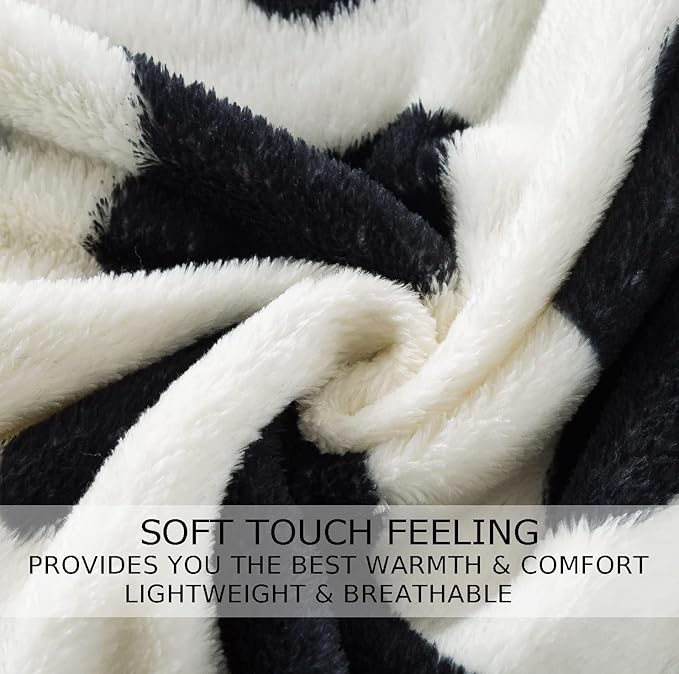 Flannel Fleece Cow Print Blanket Twin Size - Premium Lightweight Anti-Static Super Soft Cozy Plush Cow Blankets, Lightweight Microfiber Winter Warm Throw Blanket 66" x 90"(Black Cow Twin)