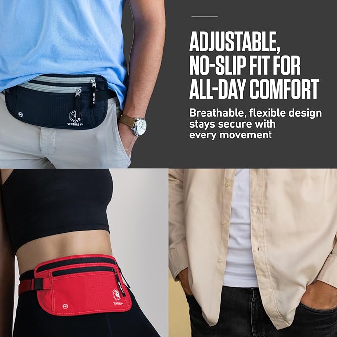 VENTURE 4TH Money Belt for Travel – Hidden Under-Clothes RFID Blocking Passport Holder & Slim Travel Wallet Pouch for Men & Women to Protect Cash, Cards & Documents (Turquoise)