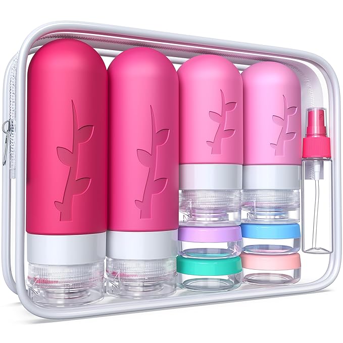 18pack Travel Bottles for Toiletries,TSA Approved Silicone Travel Containers jar for Toiletries,Leak Proof Refillable Liqus Shampoo And Conditioner Essentials toiletry