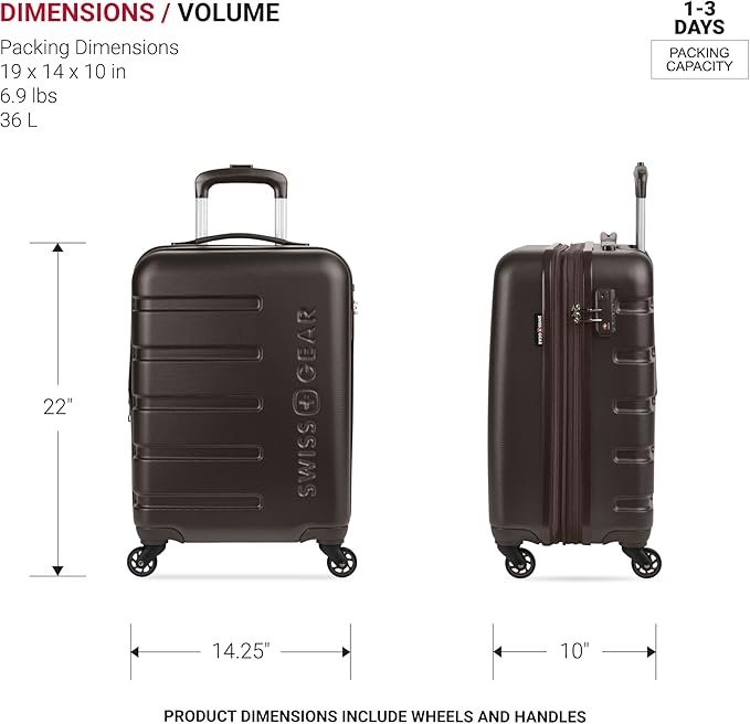 SwissGear 7366 Signature Hardside Expandable Luggage with Spinner Wheels, TSA Lock, Cup-Holder, Chocolate, Carry-On 19-Inch