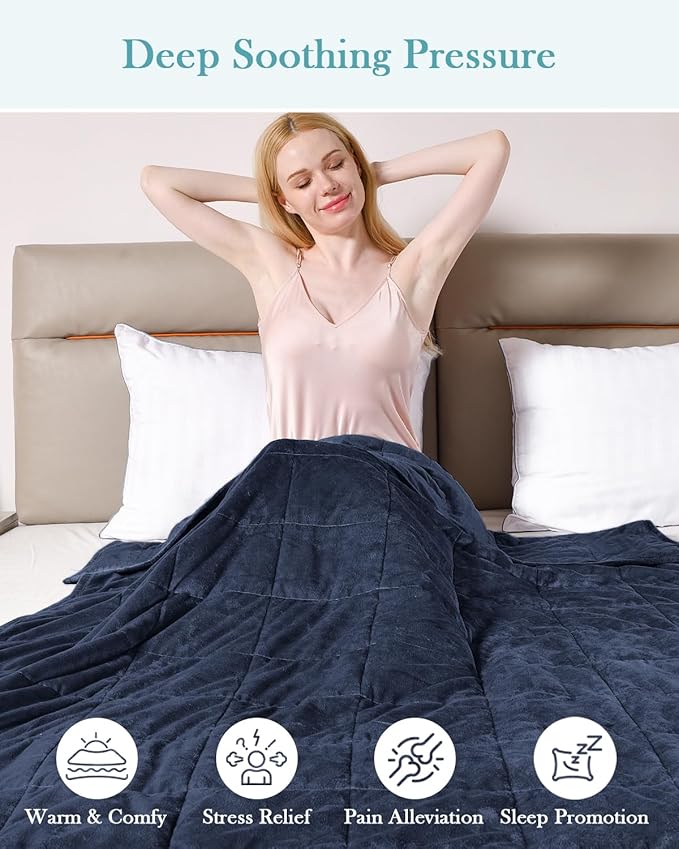 Topblan Weighted Blanket Twin Size 12lbs, Adult Weighted Blankets with Soft Warm Fabric for Sleeping and Calming, Adult Heavy Blanket for Sofa Bed, Navy Blue, 48 x 72 inches