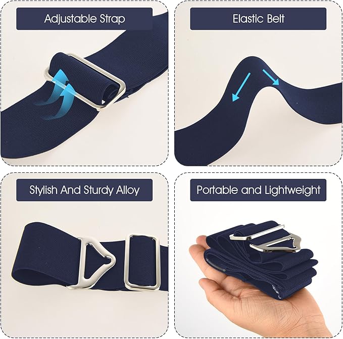 2-in-1 Travel Belt for Luggage Straps Over Handle for Add a Bag, Adjustable Travel Luggage Belt Strap with Alloy Buckle Elastic Belt for Carry On Bag, Suitcase Strap Travel Accessories(Navy Blue)