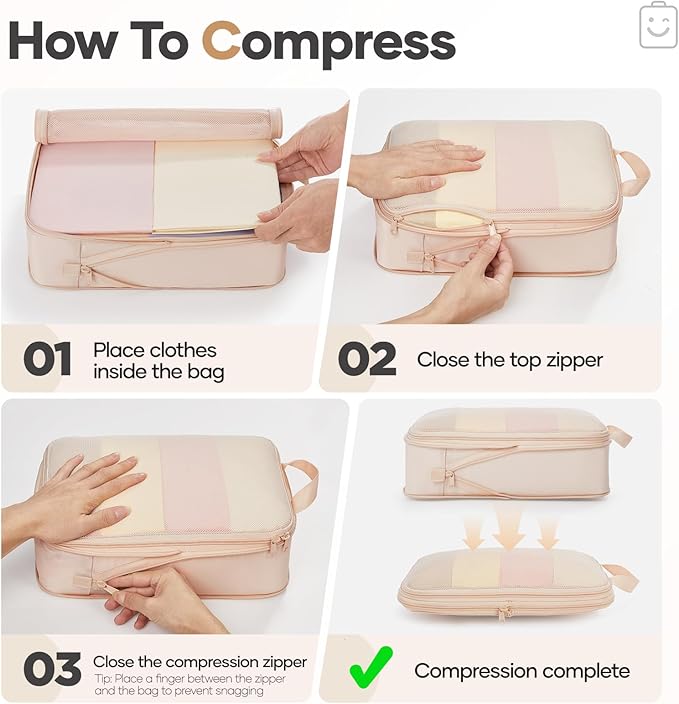 Veken 11 Set Compression Packing Cubes for Travel Essentials,Compressible Expandable Large Luggage Suitcase Organizer Bags for Clothing,Durable Space Saver Storage Bags with Toiletry Bags(Beige)
