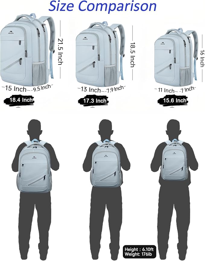 MATEIN Laptop Backpack 17 Inch, Womens Large Work Commute Backpack with Front Pocket, Water Resistant Anti Theft Computer Bag for Students, Travel Daypack with Luggage Strap, Haze Blue