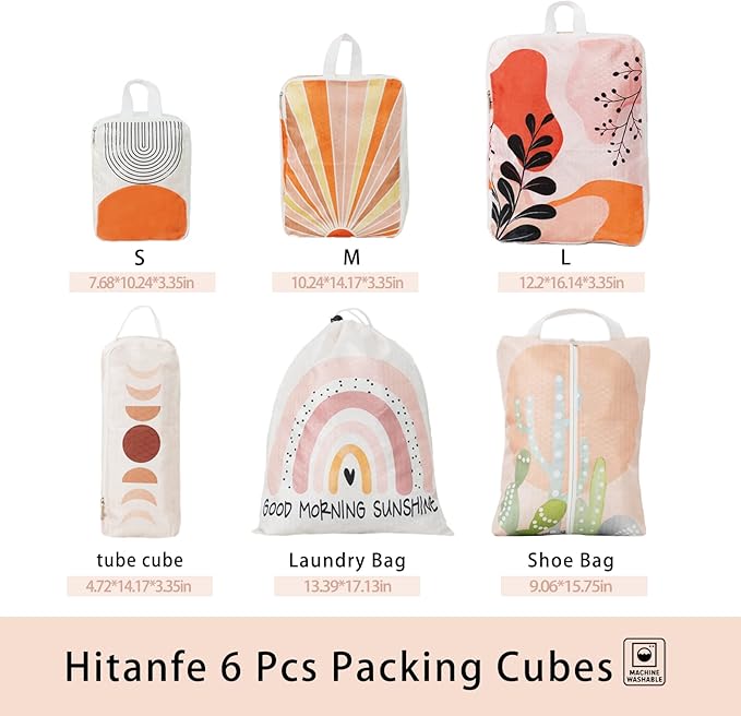 6 Pcs Compression Packing Cubes for Travel, Waterproof Luggage Organizer Washable Storage Bags Set - Packaging Cubes for Backpack Travel and Carry-Ons