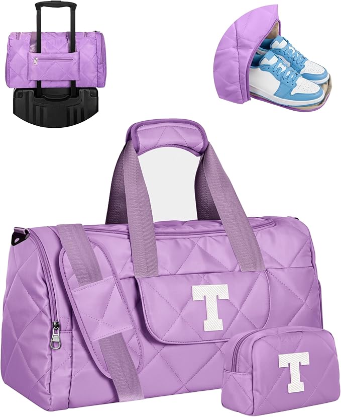 Birthday Gifts for Women Teen Girls, Initial Duffle Bag with Toiletry Bag, Trendy Gym Bag with Shoe Compartment & Wet Separation, Personalized Gifts for Her, Girls Trip Gift Favors
