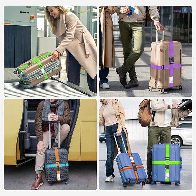BILIONE Luggage Straps Adjustable Suitcase Belt, Lockable Against Accidental Opening, Easy to Identify Travel Accessories, Add a Bag Connector Holds Suitcase Together (2, Lucky Purple)