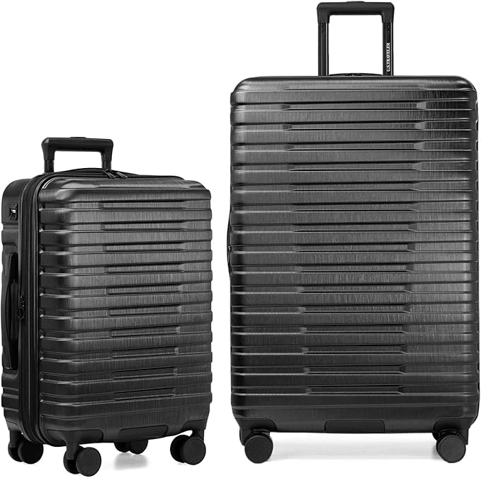U.S. Traveler Boren Expandable Hardside Rugged Travel Luggage with 8 Spinner Wheels, Black, 2-Piece Set