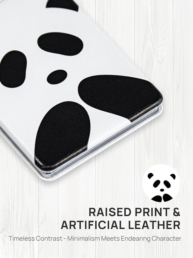 OMIRO 1X/3X Magnifying Mirror, Unique Painting Compact Mirror with Classical PU Leather, 2.4" W x 3.4" L (Panda)