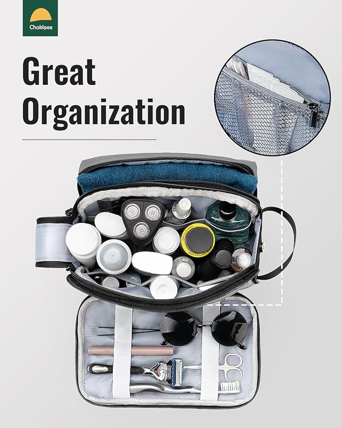 Toiletry Bag for Men - Travel Toiletries Organizer Dopp Kit Water Resistant Shaving Bag for Toiletry Accessories, Lightweight Cosmetic Bags with Zippers, Bathroom Essentials (Grey)
