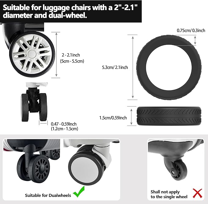 AWINNER Luggage Wheel Covers 8 Pack Upgraded,Silicone Luggage Wheel Protector Covers for most 8 Spinner Wheel Suitcases or Office Chair Caster,Durable,Mute and Shock Absorption (Black)