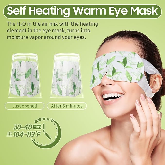 20Packs Steam Eye Mask, Heated Eye Mask Warm Compress for Eyes, Disposable Self Heating Steam Mask for Home, Sleep, Spa, Travel Essentials & Relaxation Gifts, Valentine's Day Gifts (Green Tea)