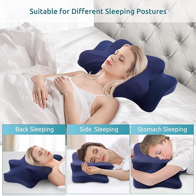 DONAMA Cervical Pillow for Neck and Shoulder Pain Relief, Cooling Contour Memory Foam Pillow, Dual-Height Ergonomic Neck Support Pillow for Side Back Stomach Sleepers with Removable Pillowcase