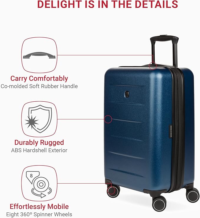 SwissGear 8020 Eclipse Hardside Expandable Luggage with Spinner Wheels, Navy, Carry-On 18-Inch