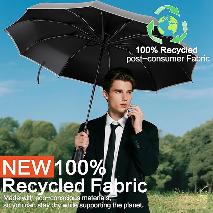 Windproof Compact Travel Umbrella,Large Strong but Light Portable and Automatic Folding Rain Umbrella, small inverted for travel size