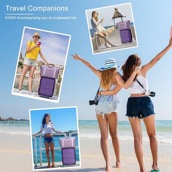Kono Luggage Set 4 Piece Carry On Lightweight PC+ABS Hardside Luggage with TSA Lock Spinner Wheels Carry On Suitcase Purple