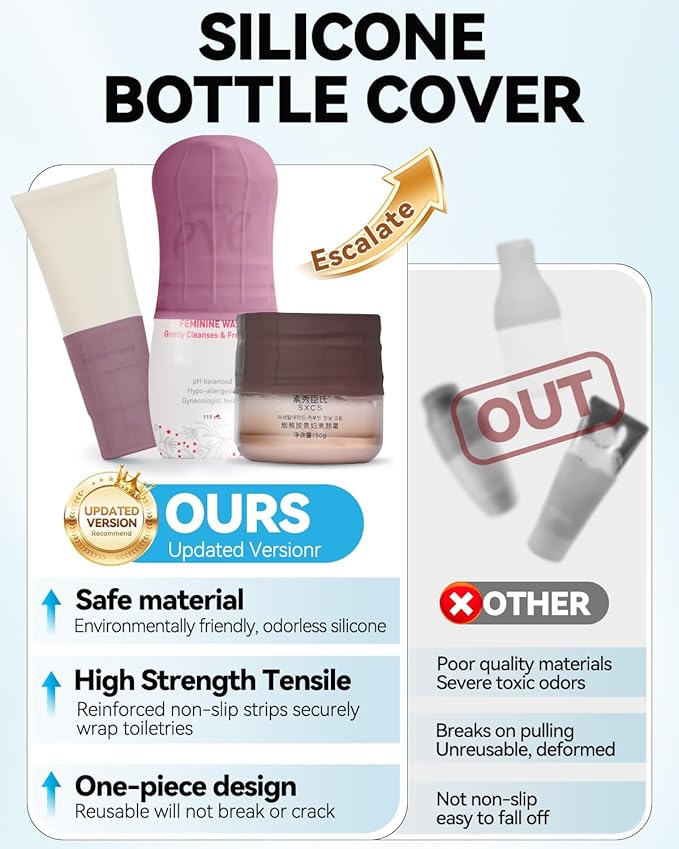 16 Pack Silicone Bottle Cover,Travel Essential for Women Men,Cruise Ship Essential 2025,Beach Vacation EssentialsTravel Size Toiletries,Airplane Travels Accessories Elastic Sleeves for Leak Proofing