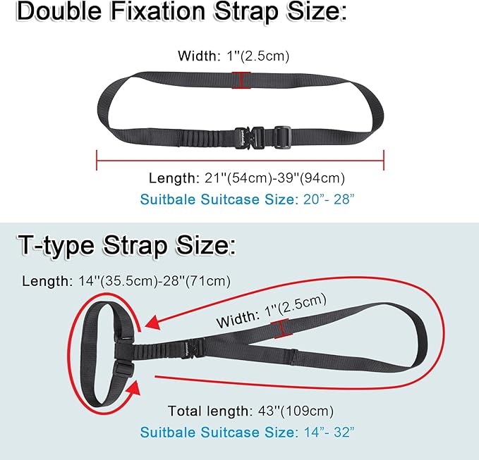 Vigorport Luggage Straps, Metal Luggage Connector Straps for Suitcases, Stretchable Add a Bag Adjustable Accessories Travel Belts (Black, Normal)