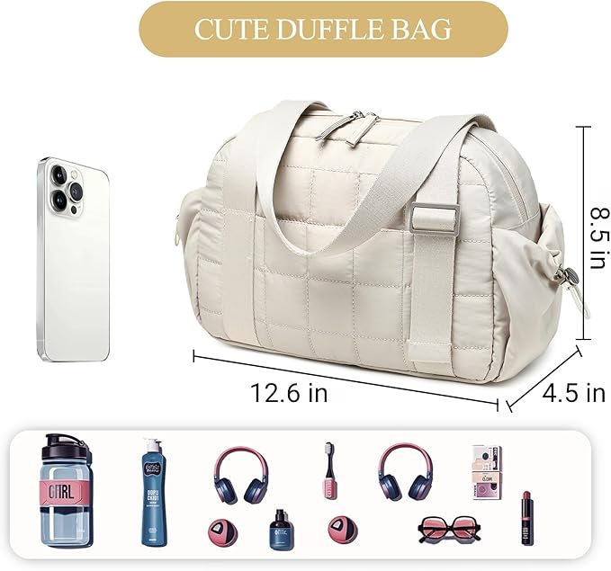 CAMTOP Mini Gym Bag for Women, Small Gym Tote Bag Puffy Quilted Sports Duffel Bag with Wet Compartment and Coin Purse Duffel Bags Dance Yoga Workout Bag for Gifts