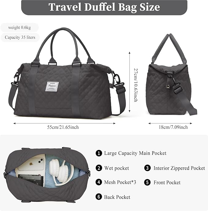 SYCNB Travel Duffel Bag for Women, Gym/Weekender/Carry-On Bags with Toiletry Bag & Adjustable Strap,Personal Item Bags