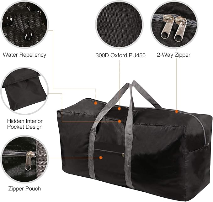 REDCAMP Extra Large Duffle Bag, Water Resistant Lightweight Foldable Duffel Bag for Outdoor Camping, Black 100L