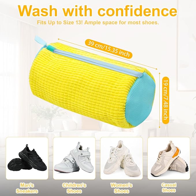 Shoe Washing Machine Bag,Laundry Shoe Bag For Washer And Dryer,Shoe Washing Bag for Washing Machine, Shoe Cleaning Bag For All Shoe Types Reusable Shoe Washing Bag(Yellow 2pcs)