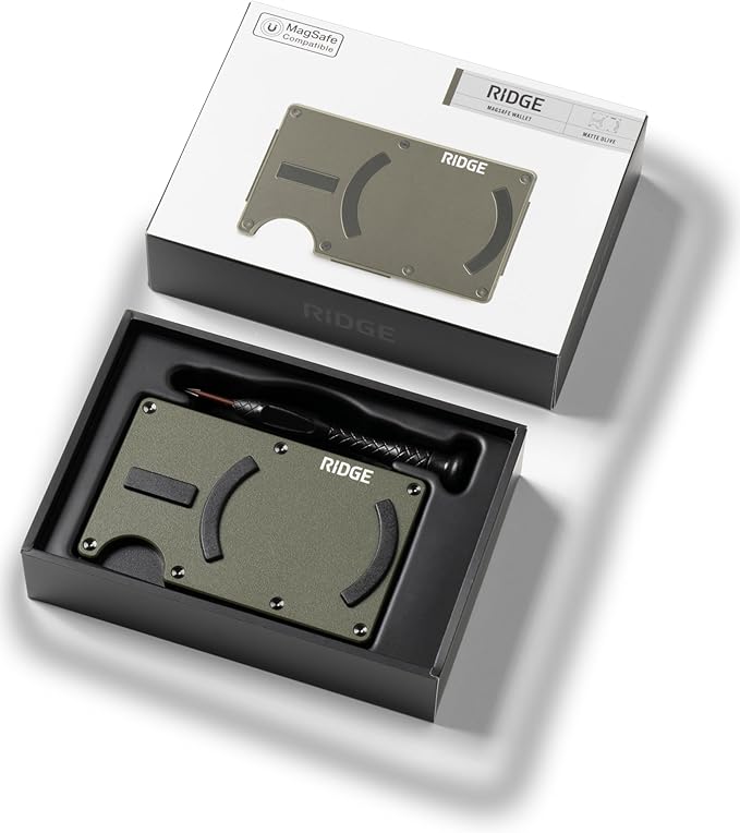 Ridge Wallet for Men - Slim Minimalist Compact Wallet and Card Holder, RFID Protected Front Pocket Wallets for Men with Integrated Cash Strap