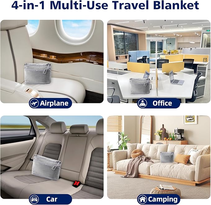 Travel Blanket with Carry Bag, Lightweight Wearable Airplane Blanket, Soft Packable Throw for Travel & Office Navy Blue