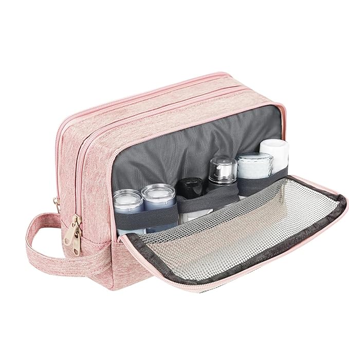 Toiletry Bag for Men Hanging Dopp Kit Water Resistant Shaving Bag Small Toiletry Bag for Traveling (Denim Pure Pink)